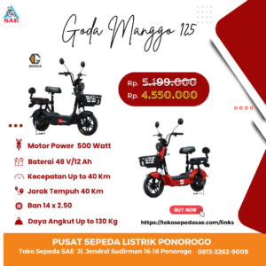 electric motorcycle goda golden mango-125 red